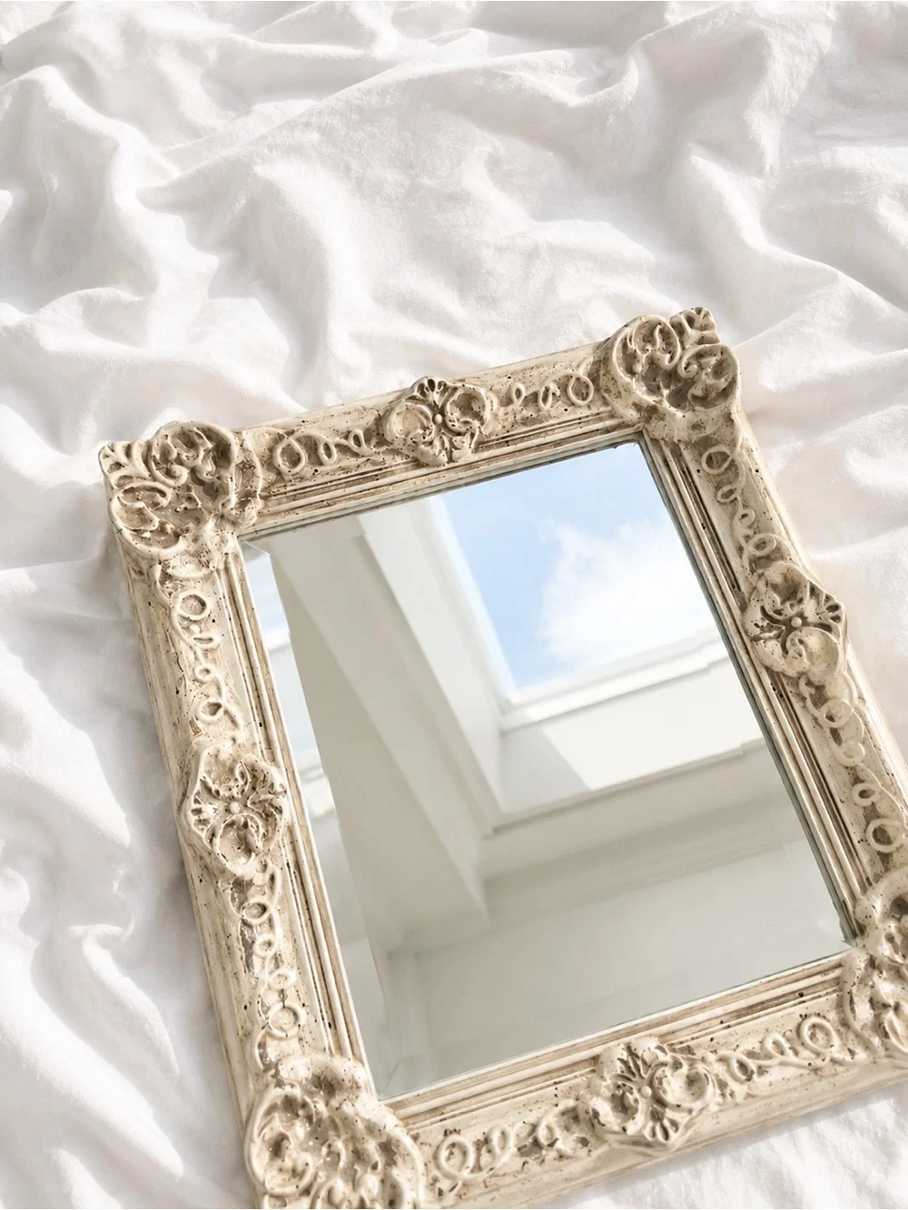 Pottery Barn Lily Wall Mirror 19x21 Distressed White Farmhouse French Country